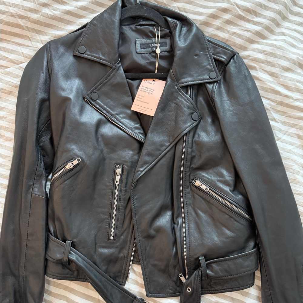 Quince Black Leather Moto Jacket
